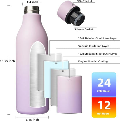 BJPKPK Insulated Water Bottles, 25 oz Stainless Steel Metal Water Bottle with Strap, BPA Free Leak Proof Jugs, Mugs, Flasks, Reusable Thermal Flasks for Sports & Travel, Dreamy Purple
