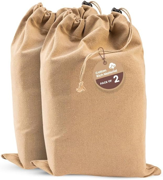 LFH Cotton Rich Shoe Storage Bags with Drawstring, Dustproof Breathable Reusable Organizer, Perfect For Travel, Dorm, Hotel, College, Gym, Easy to Carry, Machine Washable 12"x17" (Pack of 2) - Beige