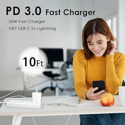 Fast Charger iPhone [Apple MFi Certified],2 Pack USB C Rapid Charger Block with 2Pcs 10FT Extra Long Apple USB C to Lightning Cable Fast Charging for iPhone 14/14 Pro/13Pro Max/12/11Pro/Mini/XR/8/iPad