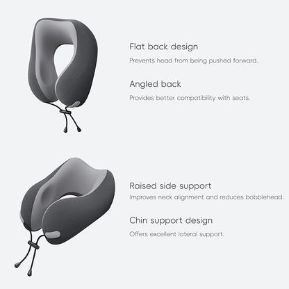 Neck Pillow for Travel Memory Foam Design Models Pillows with Zero Eye Pressure 3D Eye Mask and Compact Bag Traveling Essentials Plane Car Flight Rest Sleeping Use Adult, Dark Gray