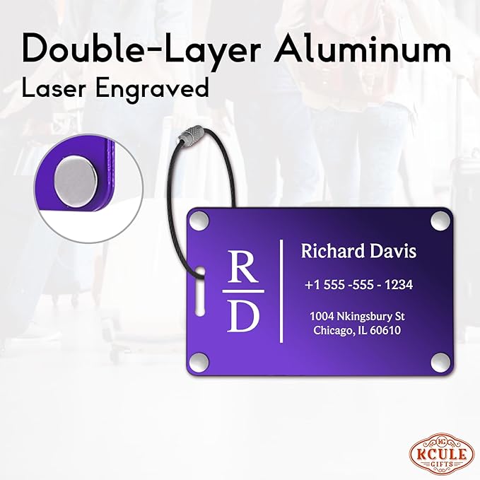 Luggage Tags for Suitcases 4 Pack: Personalized Luggage Tags for Backpacks & Bags Tags with Coustomizable Texts (Purple)