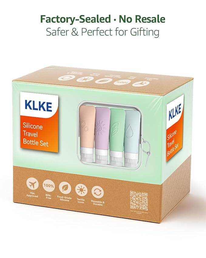 23-Piece All-in-One Silicone Travel Bottles Set – TSA Approved Leakproof Toiletry Kit with Double Bags, Flat Easy-Squeeze Bottles with Tactile Icons, Cream Jars, Pump & Spray, Cleaning Brush