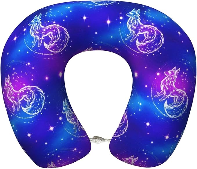 Travel Neck Pillow for Pain Relief Sleeping, Galaxy Wolf, Comfortable Memory Foam Chin Head Cushion Support with Zip Cover, Fashion Car Flight Pillows