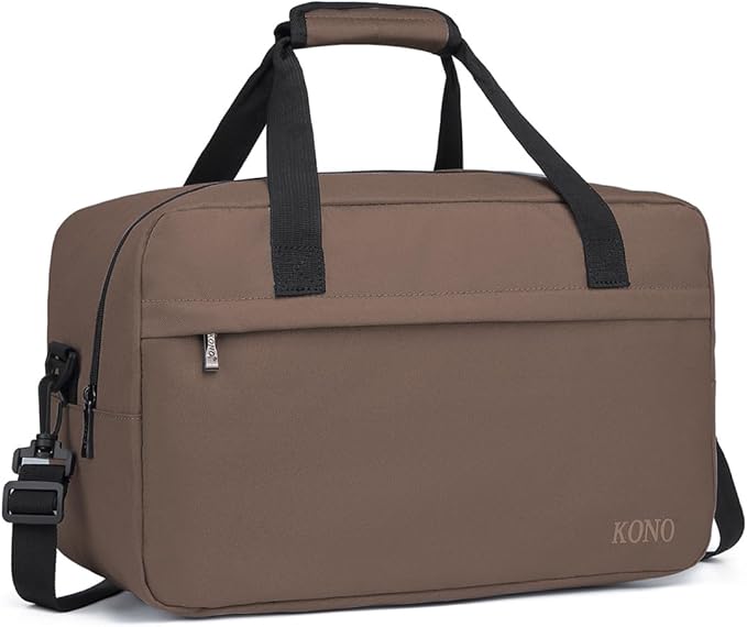 Kono Travel Duffel 20L Under Seat Carry-On Sports Tote Gym Weekender Overnight Bag - Brown, 15.75"x9.84"x7.87"