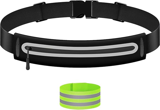 Slim Running Belt Fanny Packs for Women Man,Adjustable WaterProof Running Pouch Waist Bag for Workout Jogging,Elastic Phone Holder for Runner Comes with Reflective Armbands