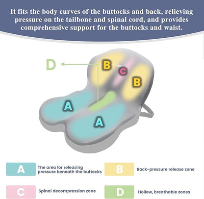 Memory Foam Seat Cushion for Sciatica & Back Pain Relief - Ergonomic Chair Pad with Adjustable Strap & Supportive Comfort Cover, Non-Slip for Car, Truck, Office Chair - Light Gray