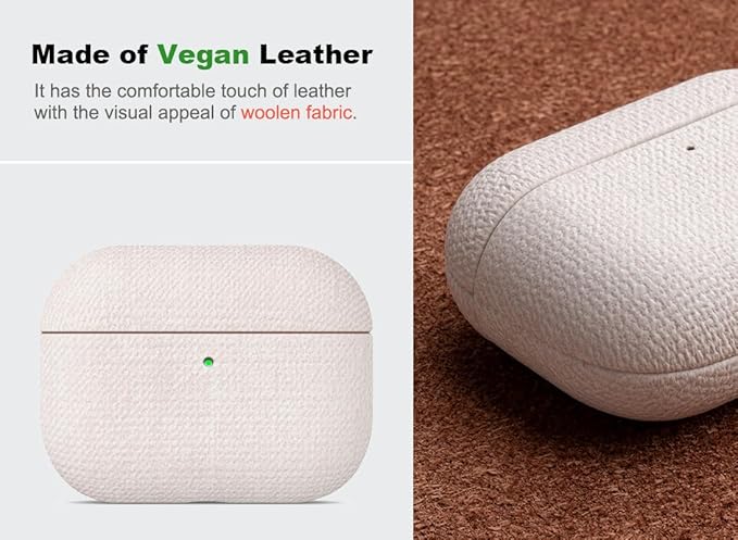 Handmade Case - for AirPods Pro 3 Case Cover - Selected Skin-Friendly Vegan Leather, Woolen Fabric Cloth Style, Drop Protective Hard Cover for AirPods Pro 3rd Generation Earbuds - White