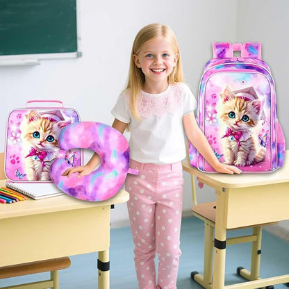 AGSDON 5 Piece Kids Luggage Set for Girls, Cute Rolling Wheels Suitcase for Toddler, Children Travel Carry on Suitcase -Cat