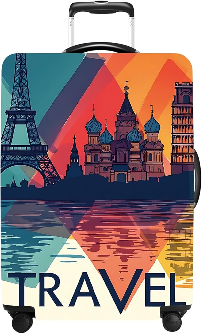 Luggage Cover Washable Suitcase Protector Anti-Scratch,Stretchable Fit for 20-34Inch Luggage Durable Travel Bag Cover with Zipper Closure (Travel-1, XL(fits 32-34Inch suitcase))