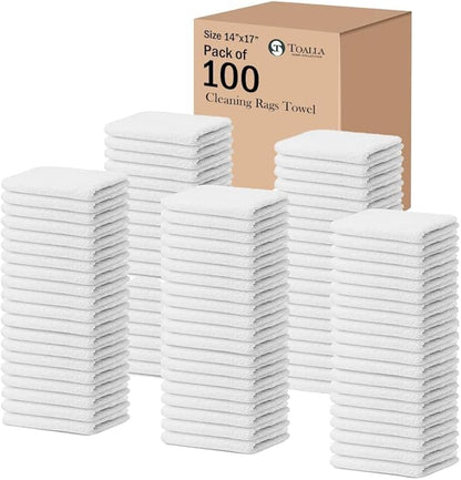 100% Cotton Terry Towel Cleaning Rags Pearl White 14'x17'|Pack of 100|Soft Large Cleaning Rags|Super Absorbent|Quick Dry|Multipurpose Towels|Restaurant Towels|Reusable Shop Rags
