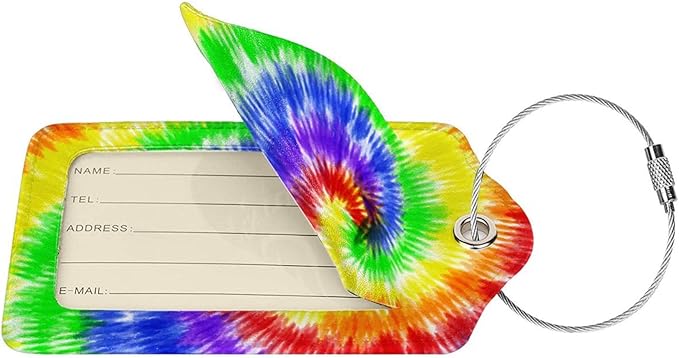Artistic Tie Dye Luggage Tags Set of 2 Colorful Leather Luggage Tags ID Label for Travel Backpack Bag, Name Labels Suitcase Labels Identifiers Baggage Tags for Adults Kids Women Girls
