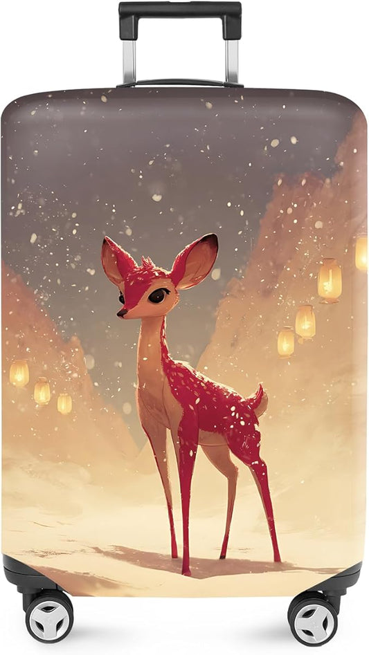 FOREVER QUEEN Christmas Elk Luggage Cover Suitcase Protector Suitcase Cover Anti-Scratch,Stretchable Bag Cover Washable Durable Polyester