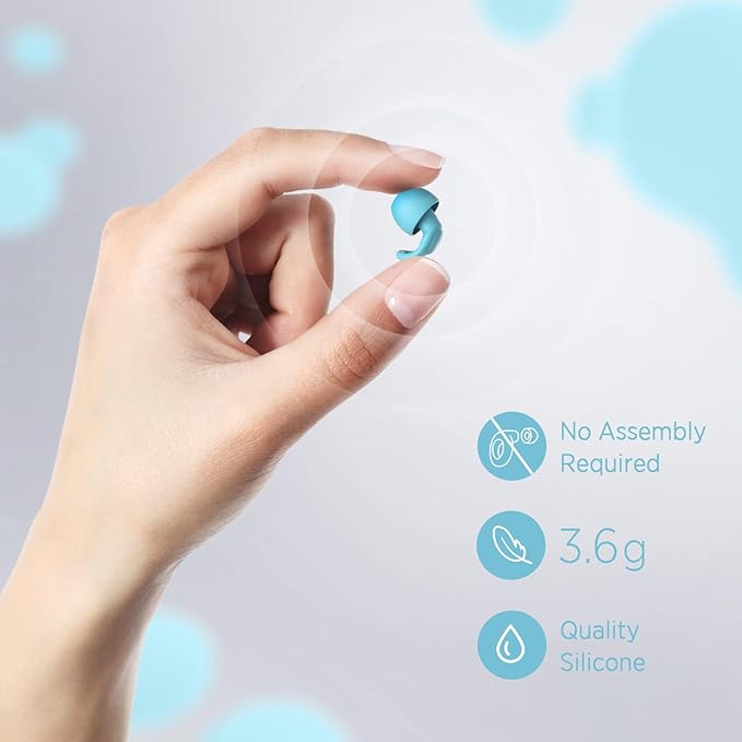 Silicone Ear Plugs for Noise Reduction - Reusable Soft Comfortable Earplugs for Sleeping,Noise Sensitivity & Flights -16 Ear Tips in XS/S/M/L, with 2 Travel Boxes - 33dB Noise Cancelling (Light Blue)