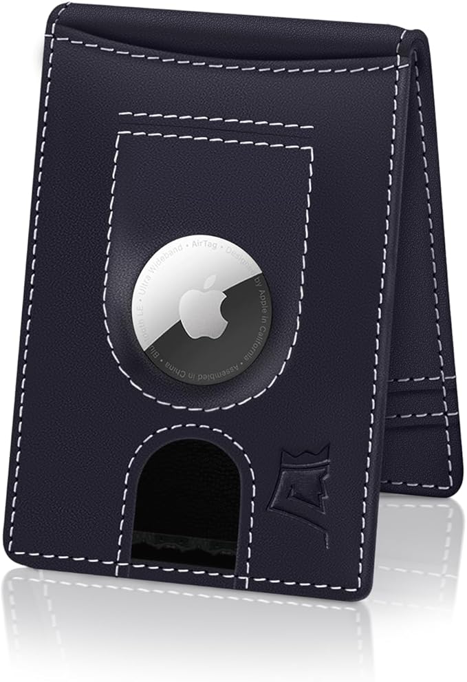 Kings Loot Trackable Airtag Wallet for Men | RFID Blocking Leather Design with Airtag Holder, Money Clip & Pull Tab | Minimalist Air Tag Wallets
