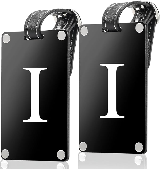 Premium 3-Layer Aluminum Luggage Tags by Fortuna - Easy to Claim, Laser-Engraved, Plastic-Free, and Eco-Friendly Luggage Tag Holders, 2-Pack, Black (I)