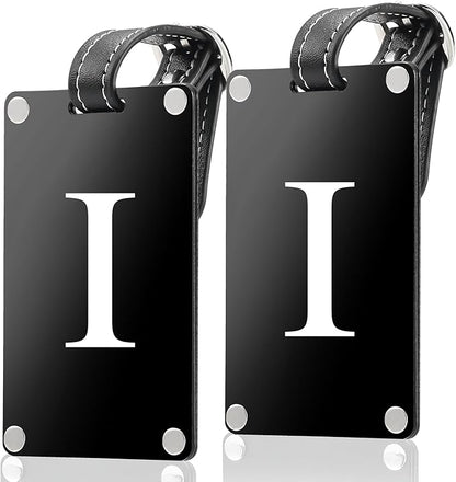 Premium 3-Layer Aluminum Luggage Tags by Fortuna - Easy to Claim, Laser-Engraved, Plastic-Free, and Eco-Friendly Luggage Tag Holders, 2-Pack, Black (I)