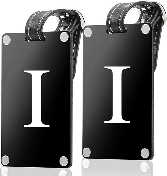 Premium 3-Layer Aluminum Luggage Tags by Fortuna - Easy to Claim, Laser-Engraved, Plastic-Free, and Eco-Friendly Luggage Tag Holders, 2-Pack, Black (I)