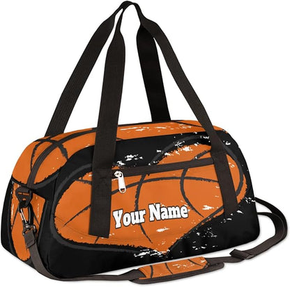AUUXVA Custom Your Name Heart Shape Basketball Sports Personalized Text Gym Duffle Bag for Kids,Sports Bag for Teens Boys & Girls Small Waterproof Overnight Weekender Carry School Practice Travel Bag