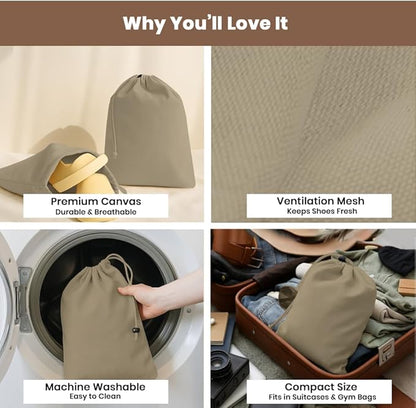 LFH Cotton Rich Shoe Storage Bags with Drawstring, Dustproof Breathable Reusable Organizer, Perfect For Travel, Dorm, Hotel, College, Gym, Easy to Carry, Machine Washable 8"x17" (Pack of 6) - Chambray