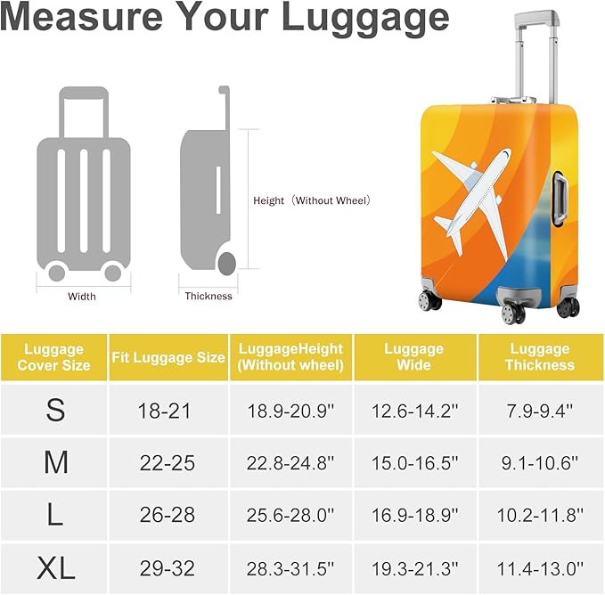 ANNA QUEEN Airplane in the Sky Luggage Cover, Minimalist Airplane & Orange Design, Stretchable, Washable Travel Sleeve for 20-34 Inch Luggage