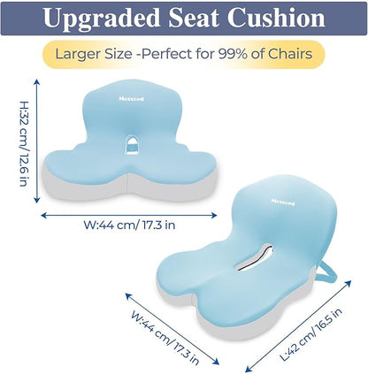 Memory Foam Seat Cushion for Sciatica & Back Pain Relief - Ergonomic Chair Pad with Adjustable Strap & Supportive Comfort Cover, Non-Slip for Car, Truck, Office Chair - Blue