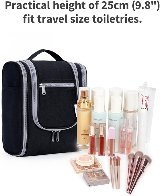 Narwey Small Hanging Travel Toiletry Bag Cosmetic Make Up Organizer for Women and Men (Medium, Black)