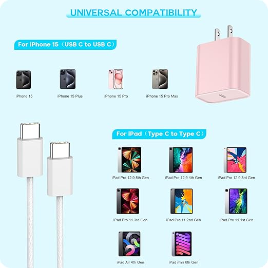 [Apple MFi Certified] iPhone 17 16 Pro Max Quick Charger,3Pack 20W USBC Wall Charger Block and 6 Feet USB C to USB C Fast Charging Cable for iPhone 17/17 Air/16 Pro/16 Pro Max/iPhone 15/15 ProMax/Plus