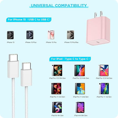 [Apple MFi Certified] iPhone 17 16 Pro Max Quick Charger,3Pack 20W USBC Wall Charger Block and 6 Feet USB C to USB C Fast Charging Cable for iPhone 17/17 Air/16 Pro/16 Pro Max/iPhone 15/15 ProMax/Plus