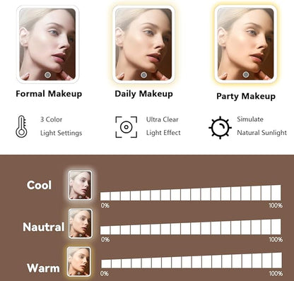 Travel Makeup Bag with LED Lighted Mirror, Travel Makeup Organizer,3 Color Setting Cosmetic Makeup Box, Adjustable Dividers and Brush Holder（Mocha）