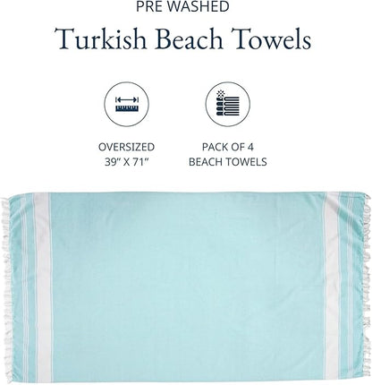 LANE LINEN Oversized Beach Towel - Beach Towels 4 Pack, Pre-Washed Pool Towel, Extra Large Beach Towel, Quick Dry & Sand Free, Lightweight Travel Towel, 39"x71" - Aqua