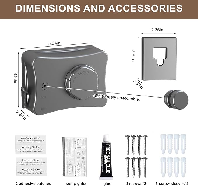Retractable Clothesline for Outdoor & Indoor Use, 16.73 Ft Heavy Duty Retracting Clothes Line with Single Stainless Steel Rope - Laundry Drying Rack for Bathroom, Outside Areas (Grey)