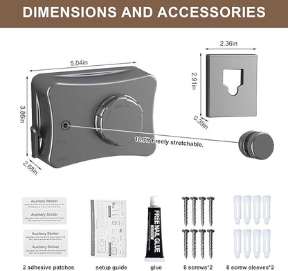 Retractable Clothesline for Outdoor & Indoor Use, 16.73 Ft Heavy Duty Retracting Clothes Line with Single Stainless Steel Rope - Laundry Drying Rack for Bathroom, Outside Areas (Grey)