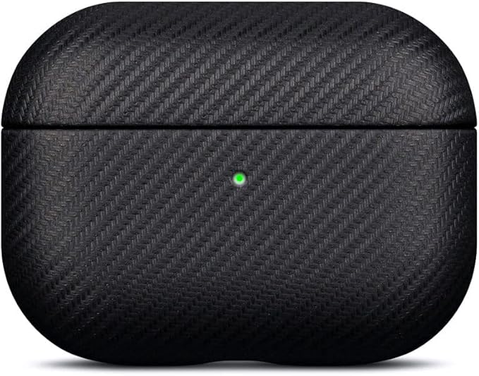 LOPIE Handmade AirPods Pro 2nd Generation Case (Not for 1st Gen) - Carbon Fiber Style Vegan Leather Protective Cover for Men/Women - Black
