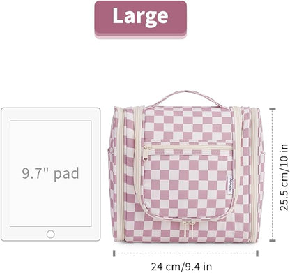 Narwey Checked Hanging Travel Toiletry Bag for Women, Travel Bag for Toiletries, Makeup Bag Organizer Cosmetic Bags Make Up Bags for Women (Dusty Rose Checkerboard)