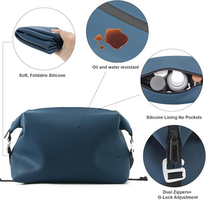 Vomgomfom 3L 6.5 Inch Silicone Toiletry Bag, Waterproof Leakproof Travel Cosmetic Organizer, Adjustable G-Buckle Compression Dopp Kit, Foldable Makeup Bag for Women & Men, Navy