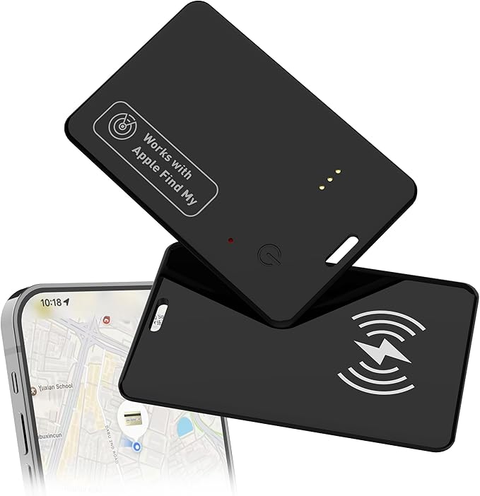 2-Pack Wallet Tracker Card for Apple Find My(iOS Only), Rechargeable Thin Finder with Wireless Charging - Portable Item Locator for Keys, Luggage, Passports and Bags