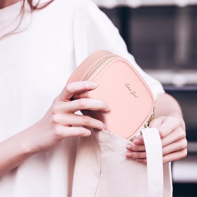 Small Makeup Bag with Led Mirror, Mini Travel Make up Bag 3 Light Modes Adjustable Brightness, for Women Organizer Cosmetic Bag, Portable Travel Train Toiletry Bag, for Pool Parties Work Touch-Ups