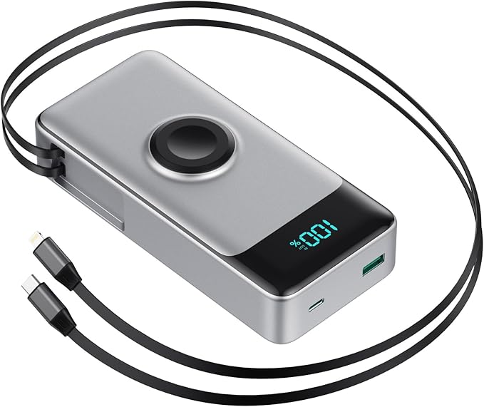 5-in-1 Portable Charger for iPhone,40800mAh Power Bank Built-in Retractable Cable and iWatch Charger,25W PD QC4.0 Fast Charging Battery Pack,Travel Essential Phone Charger for iPhone 17/16/15,Android