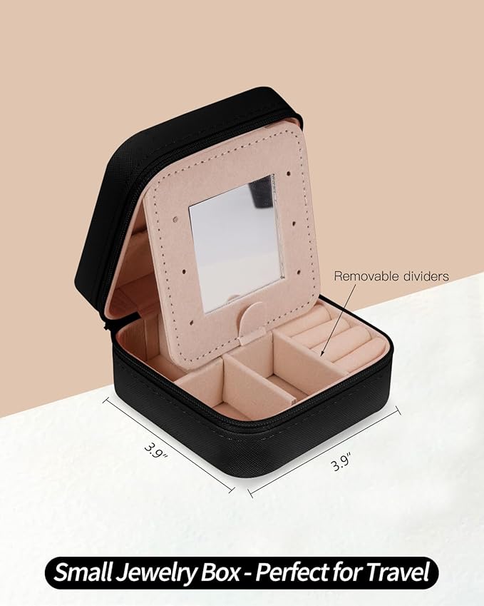 Travel Jewelry Case - Personalized Jewelry Box for Women,Small Jewelry Organizer Cute Jewelry Organizers and Storage Aesthetic,Travel Essentials Birthday Gifts for Girls Women | Black,K
