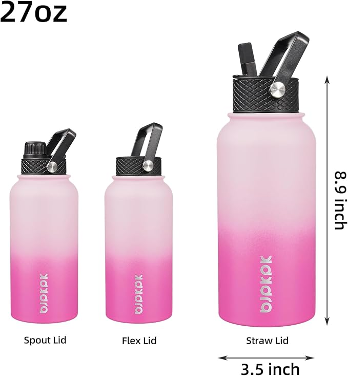 BJPKPK Insulated Water Bottles with Straw Lid, 27oz Stainless Steel Water Bottle with 3 Lids, Leak Proof BPA Free Metal Thermo, Mugs, Tumblers, Keep Cold Hot - Cherry