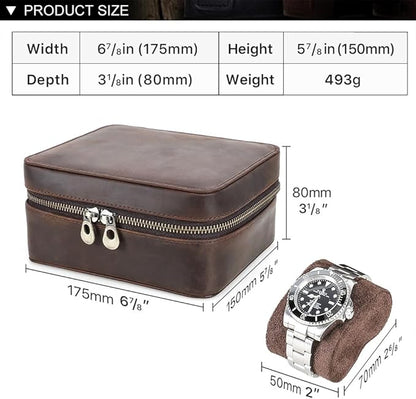 CONTACTS Watch Case Travel Sunglasses Holder for Men Full Grain Leather Jewelry Organizer for 3 Watches and Watch Straps or 1 Sunglasses