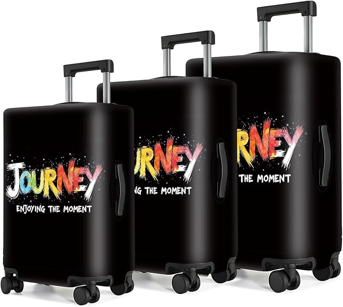 Colorful Journey Luggage Cover – Elastic Space-Themed Travel Suitcase Protector with Wheels, 'Enjoying the Moment' Design,M