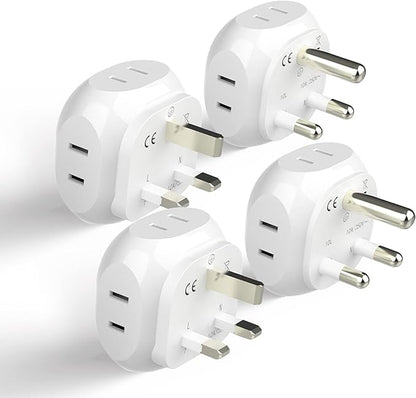 Ceptics South Africa Travel Plug Adapter Set - 4 Input - Ultra Compact - Light Weight - Type M and Type G - USA to Any Type M Countries Such as Botswana, Namibia - 4 Pack (PT-7-10L-4PK),White