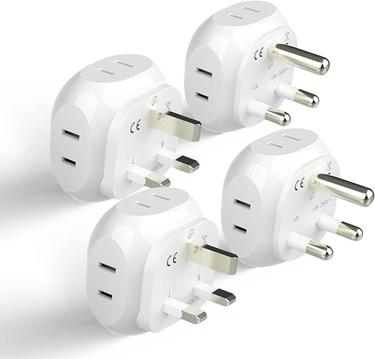 Ceptics South Africa Travel Plug Adapter Set - 4 Input - Ultra Compact - Light Weight - Type M and Type G - USA to Any Type M Countries Such as Botswana, Namibia - 4 Pack (PT-7-10L-4PK),White