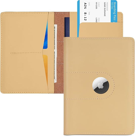 Genuine Leather Passport Holder for Travel Passport Covers with AirTag Slot Passport Wallets for Men Women Family Travel Christmas Gifts, Mens Womens Passport Holder, Beige