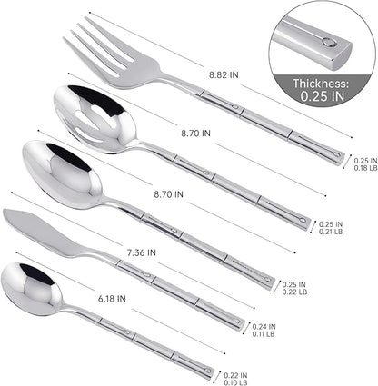 Flatware Serving Set Silverware Set Stainless Steel Cutlery Set Bamboo Pattern Mirror Finished 45 Pieces Party Event Use Wedding Housewarming Gift Service for 8