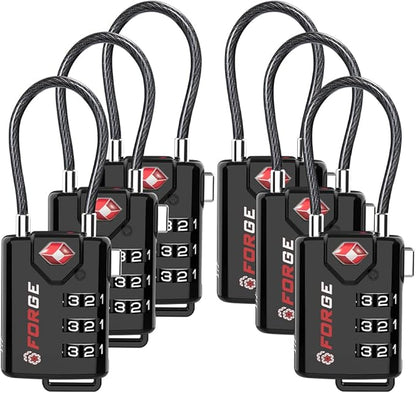 TSA Approved Cable Luggage Locks, 6 Pack, Easy Read Dials with Alloy Body