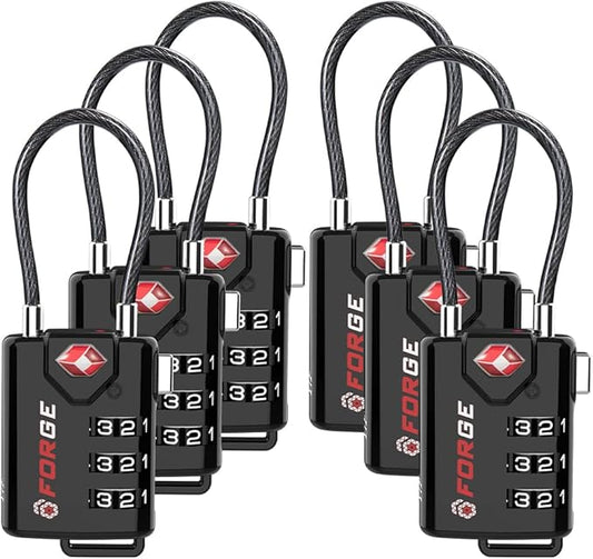 TSA Approved Cable Luggage Locks, 6 Pack, Easy Read Dials with Alloy Body