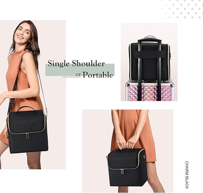 Stagiant Extra Large Makeup Case, Makeup Box Organizer,Travel Nail Bag Carrying Train Case Pro Storage Make up Case with Dividers, 4 Tier Tattoo Bag for Nail Tech/MUA,with Strap and Luggage Sleeve