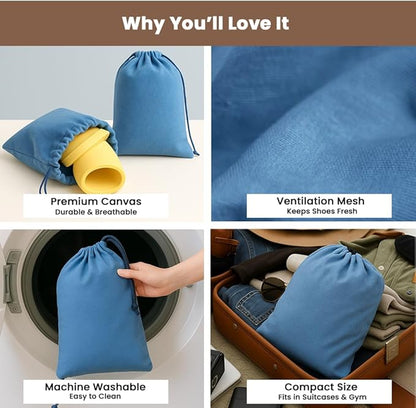 LFH Cotton Rich Shoe Storage Bags with Drawstring, Breathable Reusable Organizer, Perfect For Travel, Dorm, Hotel, College, Gym, Easy to Carry, Machine Washable 12"x17" (Pack of 2) - Sky Blue